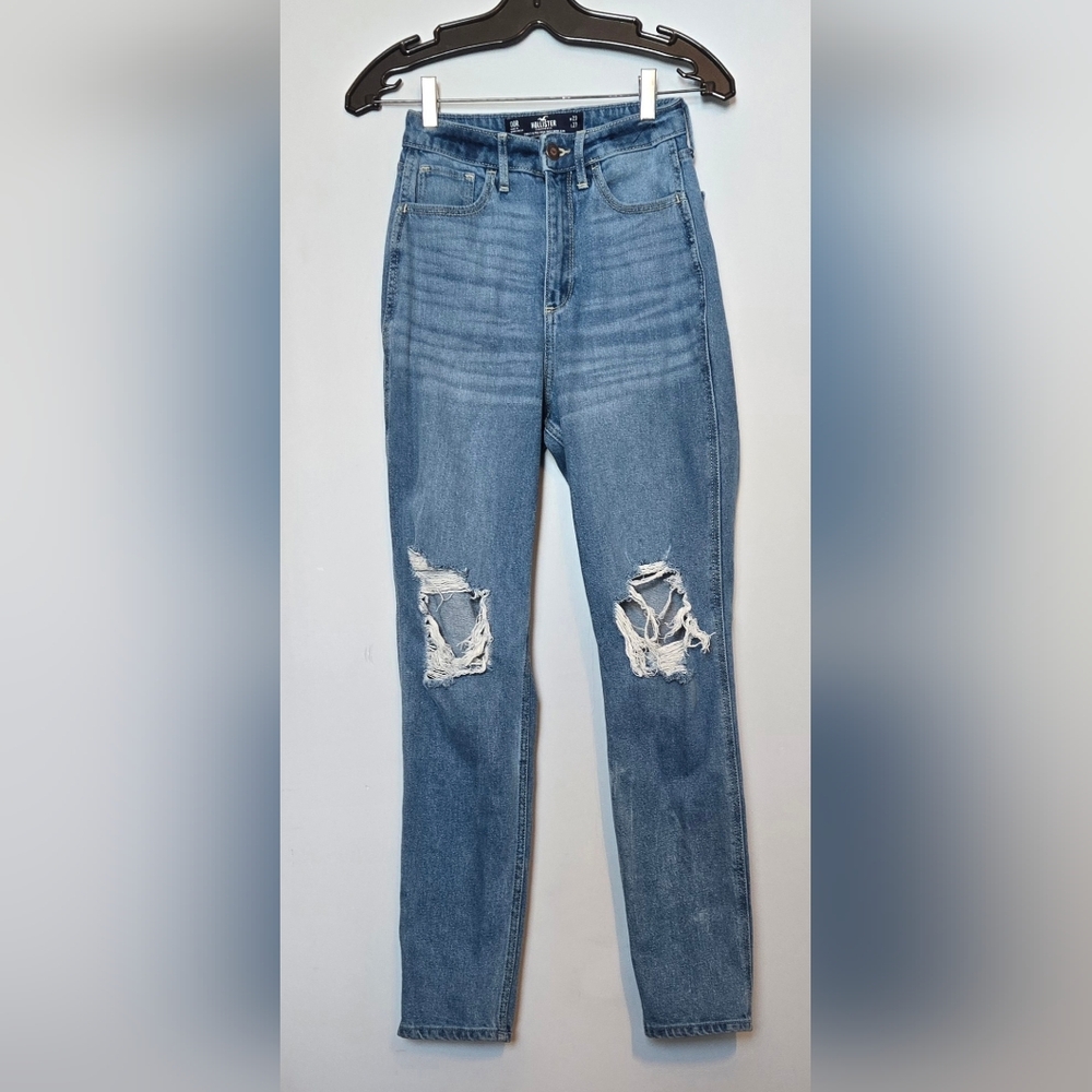 Hollister Medium Blue High-Rise Distressed Jeans size 23w 27l